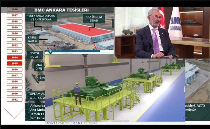 Dr. Mehmet Karaaslan çevrim içi derste BMC Ankara tesislerini ve ALTAY seri üretim hattını anlatırken